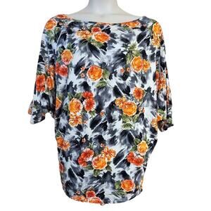 Frumos Women's Autumn Floral Print Batwing Tunic Top
